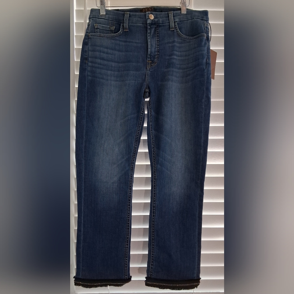 Jen7 By 7 For All Mankind Medium Wash Detailed Ankle Straight Sz 10 NWT